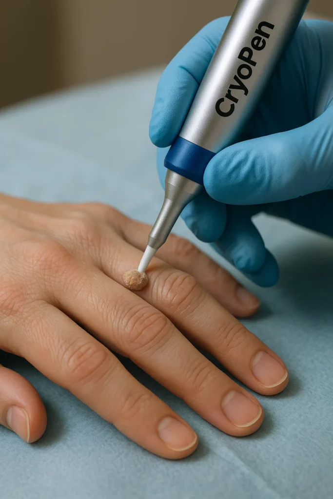 example of cryopen wart removal Bradford treatment on a persons finger