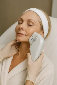 Woman receiving HIFU non surgical facelift treatment Bradford