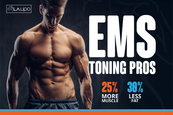 Graphic of man with toned body showing the benefits of LA-EMS Body Sculpting Bradford treatment