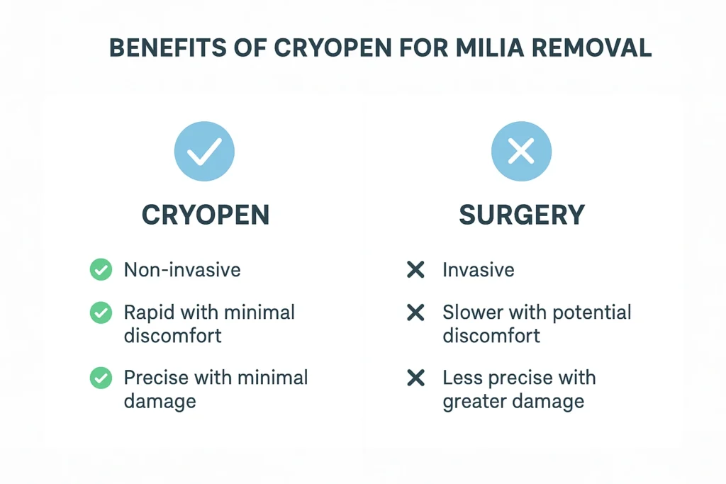 Benefits of cryopen for milia removal Bradford compared to surgical treatments.