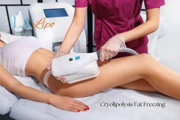 Woman receiving coolsculpting Bradford treatment on her thighs