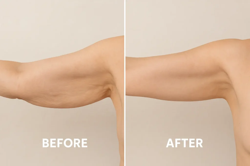 Picture of LA LIPO Bradford before and after results of skin tightening treatment on the upper arms.