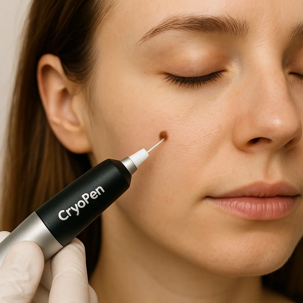woman receiving facial mole removal Bradford using cryopen 